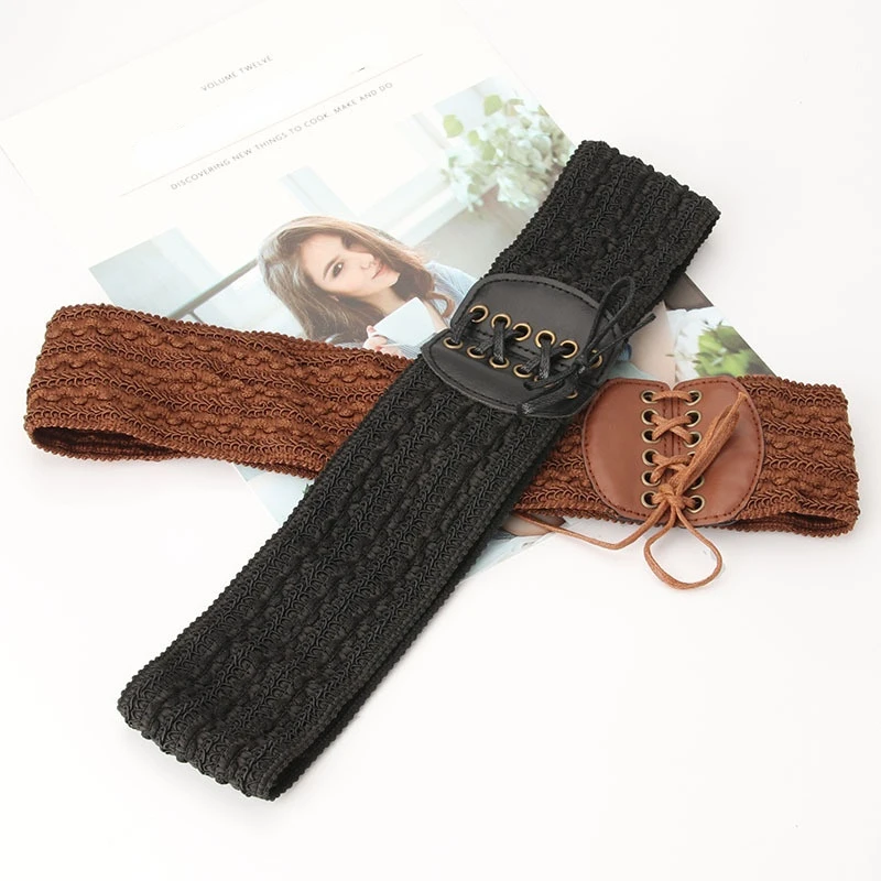 70cm Female Fashion Black Waistband Wide Waist Elastic Stretch Belt for Women Cinch Waistband Dress Coat Clothing Accessories