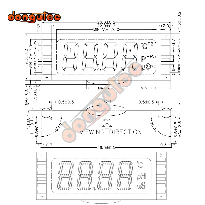 Painel LCD de tamanho pequeno Ht1621, tela de 12 polegadas, segmento de 4 dígitos, sem retroiluminação