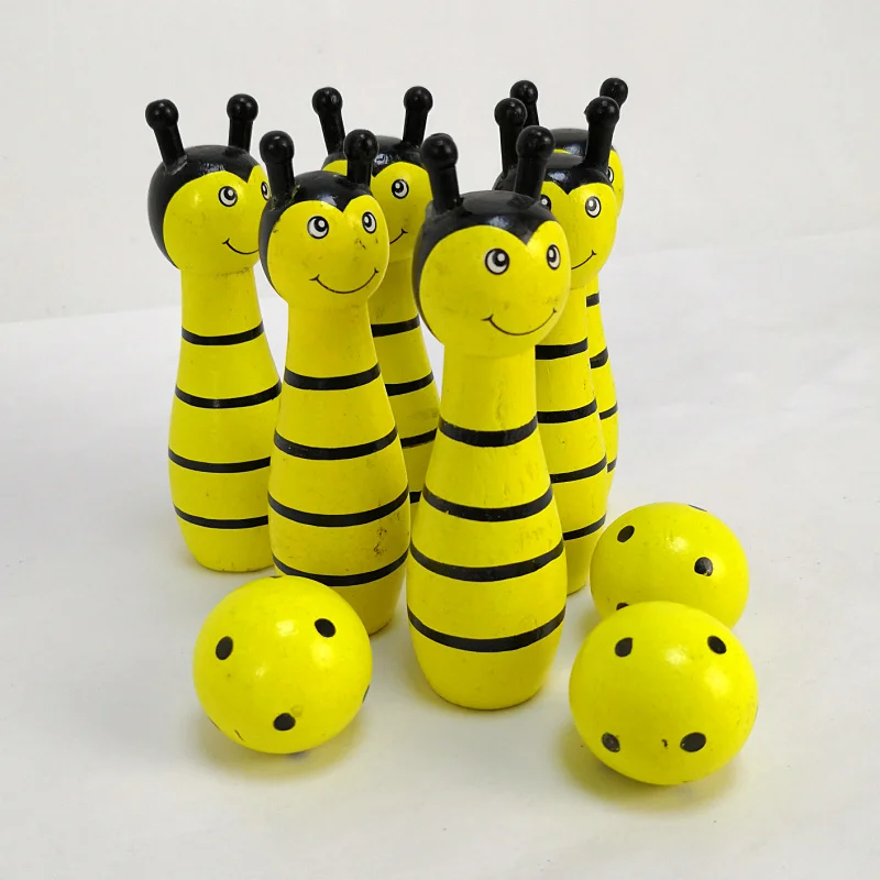 Wood Small Bowling Children Toys Multi-function Folding Cartoon Motifs Parent-child Toy Unisex Sports Animal Model 2021