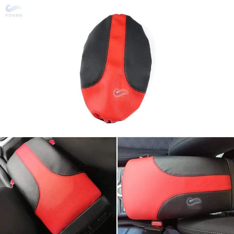 Car Styling Interior Center Control Armrest Box Cover Trim For Nissan X-Trail Rogue 2014 - 2019 2020 Black + Red Leather Splice