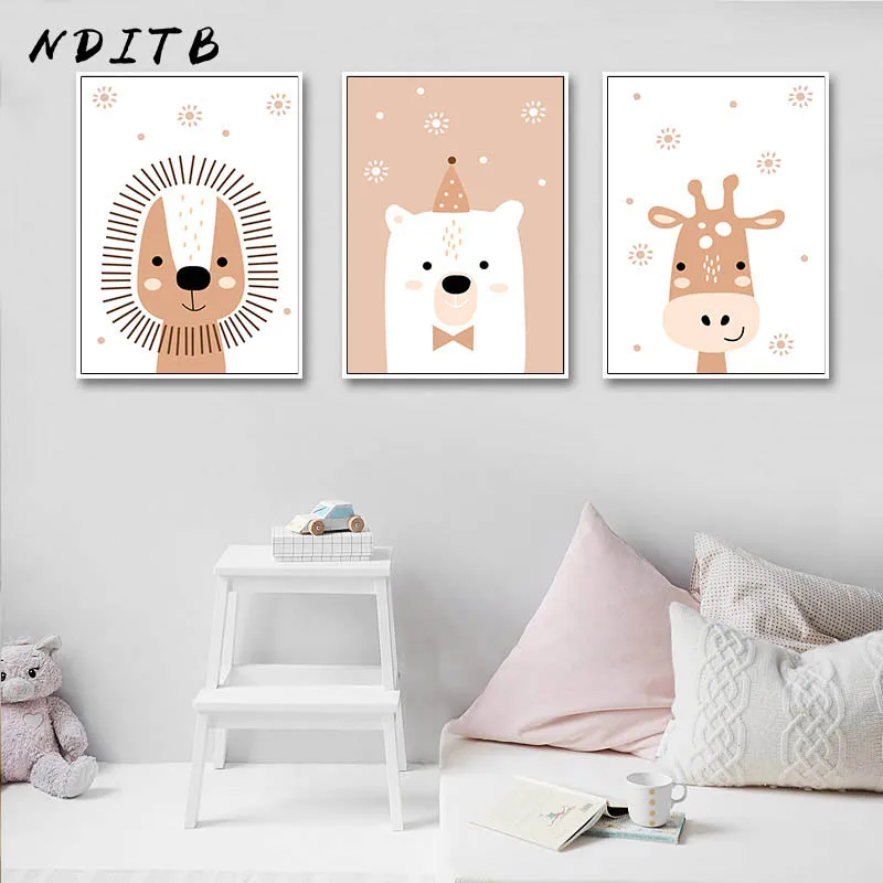 Woodland Animal Wall Art Canvas Nursery Painting Lion Giraffe Poster Print Nordic Kids Decorative Picture Children Bedroom Decor