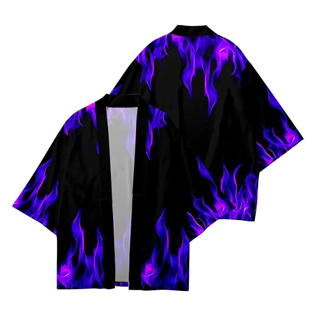 Fire and Ice Flame Japanese Style Traditional Kimono Men Women Colorful Yukata Cardigan Shirts Haori Streetwear Tops