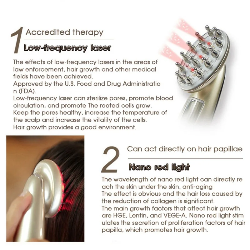 Spazzola elettrica del pettine del massaggiatore di ricrescita di crescita dei capelli della macchina di vibrazione dello stimolatore del cuoio capelluto di terapia del fotone del Laser RF EMS