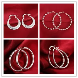 Big Hoop Earrings Silver Color Woman Fashion Jewelry Best Party Gifts Round Earrings Christmas Gifts Wholesale Price