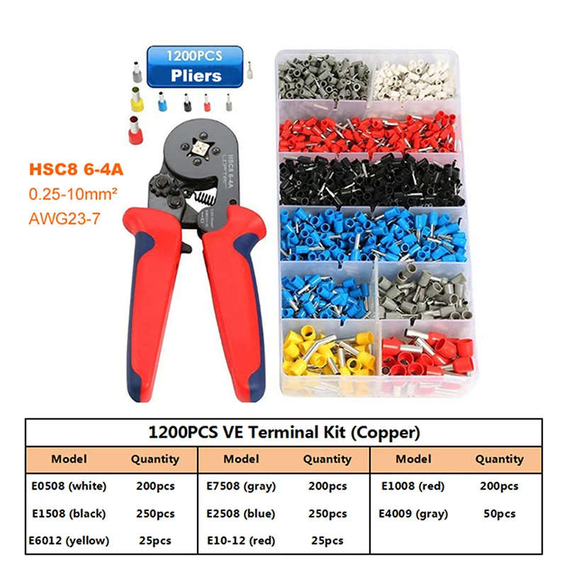 أنبوب محطة صندوق عدة العقص كماشة E0508 ~ E10-12 معزول الحبل نهاية سلك كهربائي كابلات الموصلات الحلقات 28-7AWG 0.08-10mm2 #2