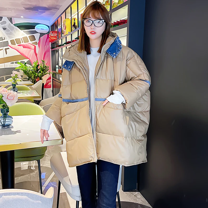 Imagem -05 - Oversize Parka Inverno Feminino Algodão-acolchoado Cabolsa de Comprimento Médio Coreano Solto Denim Grosso Outwear 2023 Novo para Baixo Algodão Jaqueta Grávida