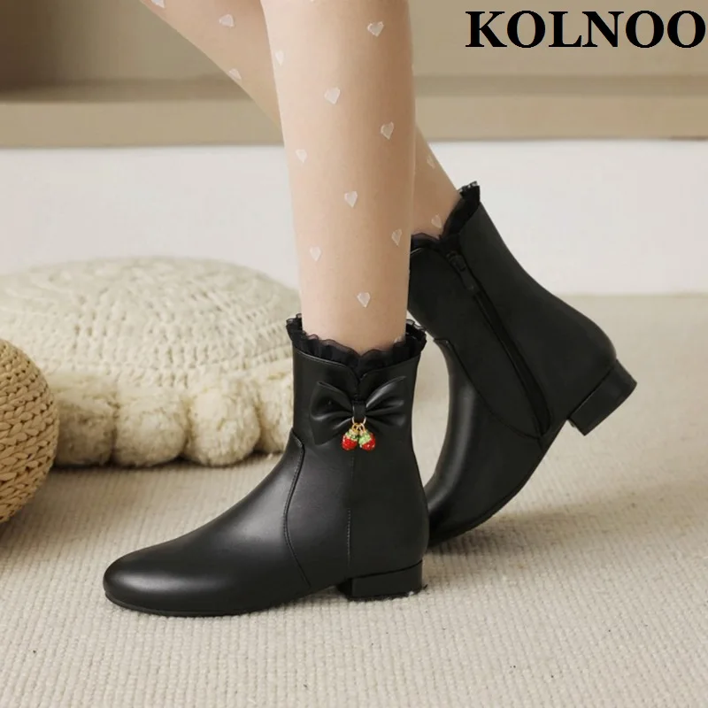 

Kolnoo New 2022 Women Flats Boots 3-colors Faux Leather Straberriy Classic Party Ankle Boots School Evening Fashion Winter Shoes