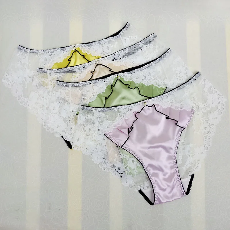 Ruffles Sissy Panties Satin Briefs Mens Underwear Sexy Lingerie See Through Back Lace Bikini Gay Underpants Sissy exotic Panties