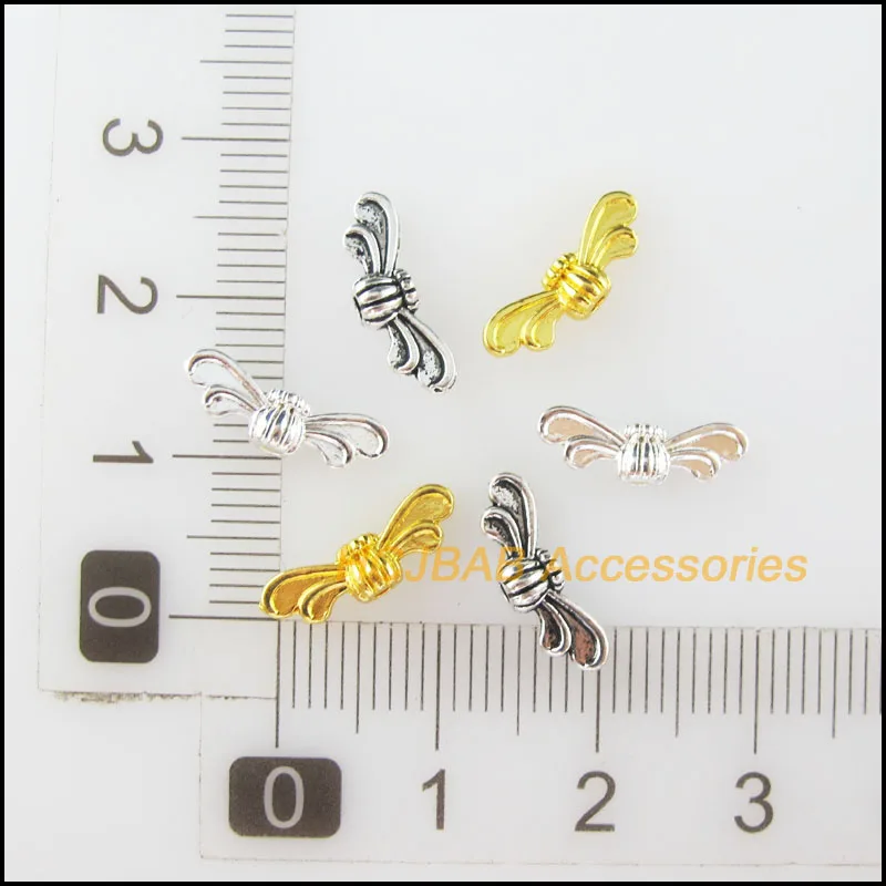 70 New Angel Wings Spacer Beads Tibetan Silver Tone & Gold Color Animal Charms 4.5x13.5mm