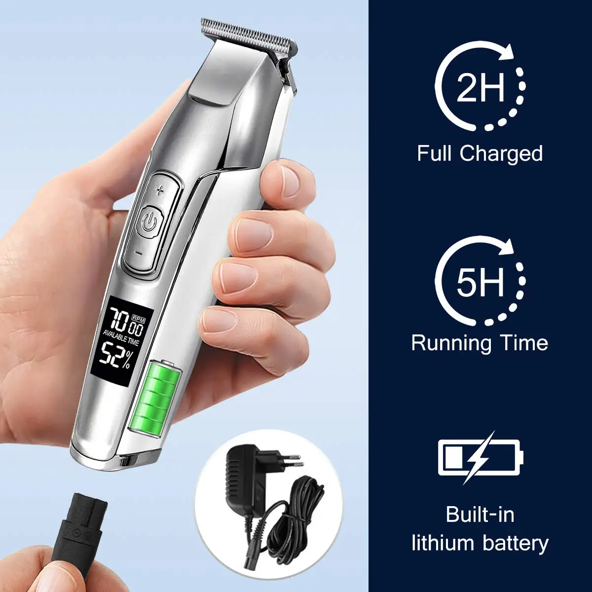 KM-5027 Professional ที่ตัดขนไฟฟ้าชาย Trimmer ผมชาร์จเครื่องตัดจอ LCD น้ำมันหัว Trimmer