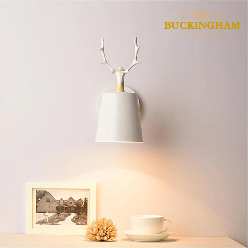 nordic wall lamp colorful cartoon deer antlers bedroom livingroom bedside stair children room E27 modern wall light