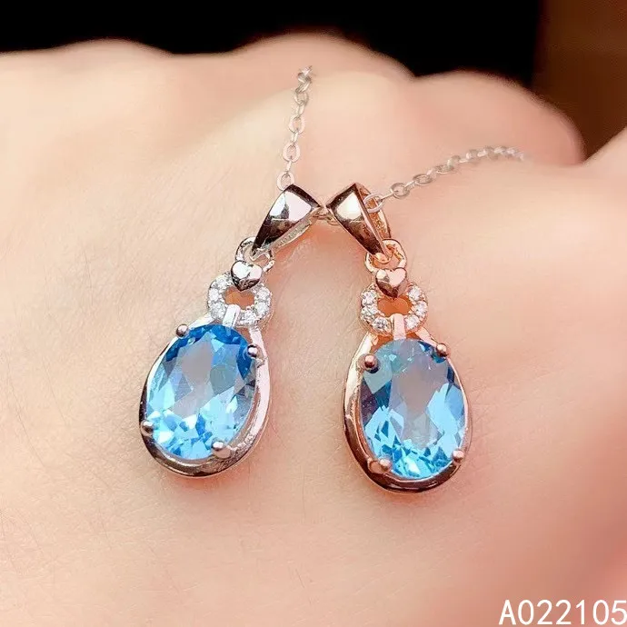 

KJJEAXCMY Женское ожерелье из стерлингового серебра 925 пробы, ювелирные изделия, инкрустированный натуральным швейцарским синим топазом, винтажная мода, кулон с драгоценными камнями