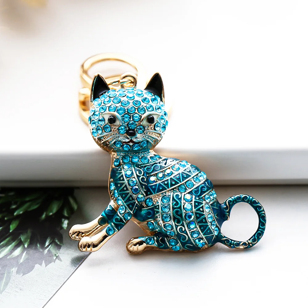 XDPQQ new color Rhinestone cartoon cat creative metal key fob custom car pendant manufacturer direct sales small gifts