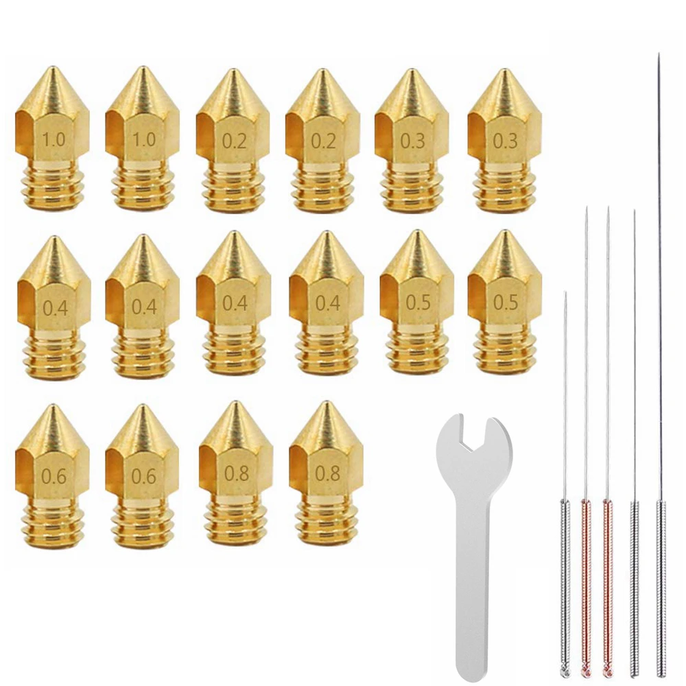 16 PCS 3D Printer Brass Extruder Nozzle Print Head with 4 DIY Nozzle Tools, DuKuan 7 Different Sizes Nozzles & Screw Driver