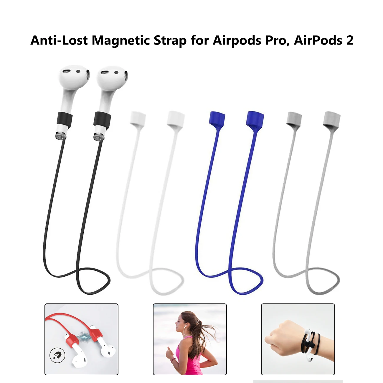 2Piece/Set Magnetic Anti-Lost Straps for AirPods Pro AirPods 3 2 Soft Silicone Sports Lanyard Neck Rope Cord for Apple Air Pods