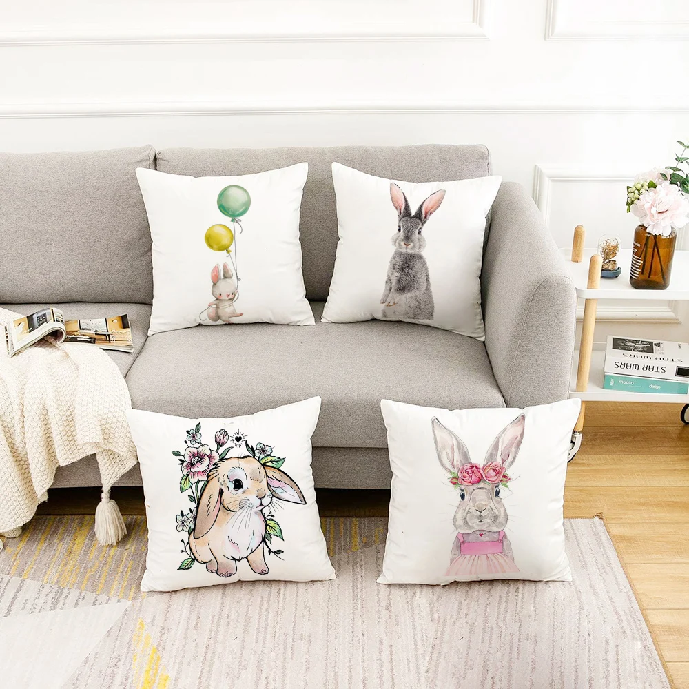 Happy Easter Rabbit Pillow Cover Cases Cushion Sofa Pattern Printing Home Living Room Bedroom Decoration Easter Party Favor Gift