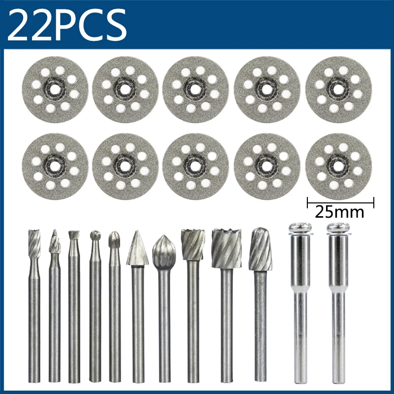 Cmcp 22Pcs Diamantdoorslijpschijf Zaagblad Hss Frezen Boren Voor Dremel Rotary Tool Steen Hout Snijden tool Set