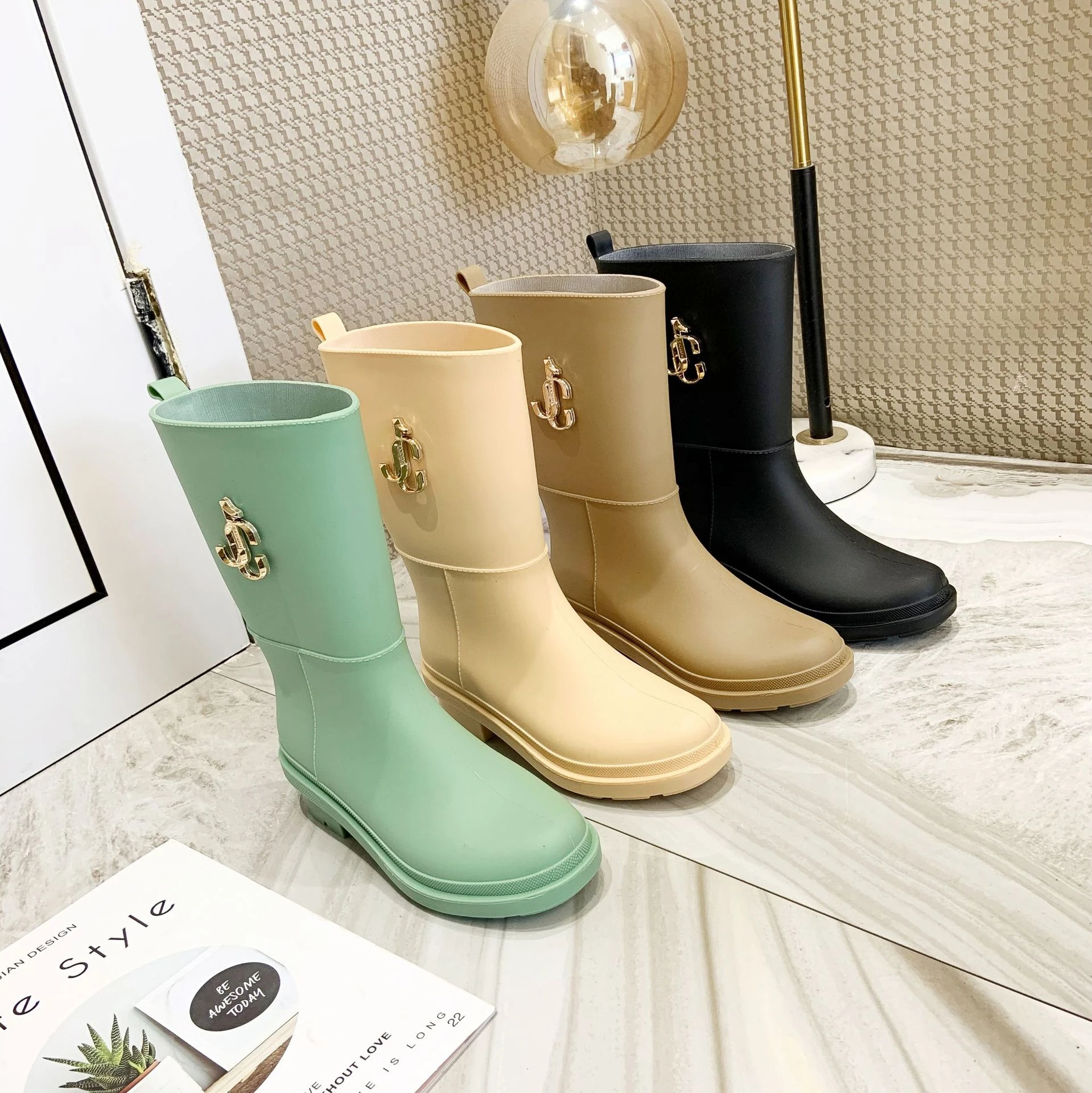 Pvc High Rain Boots for Women Waterproof Water Shoes Tall 2021 Autumn New Female Casual Boots for Rain Day for Women