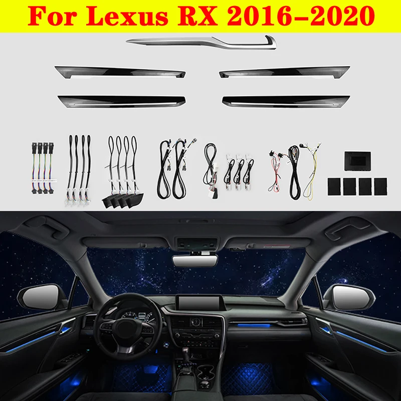 

Ambient Light Set Decorative LED Atmosphere Lamp illuminated 64 colors Strip For Lexus RX 2016-2020 Original Car Button Control