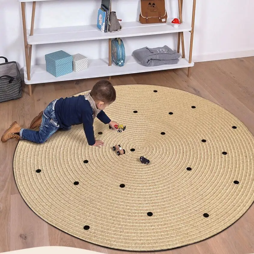 Nordic Household Hand-Woven Jute Carpet 100% Natural Woven Style Round Area Rug Double-sided Decorative Children Play Mat Tapis