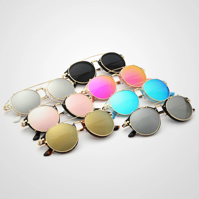 Kdeam Steam punk Clip On Sunglasses for Men  Brand Designer Round Sun Glasses Women Baroque Carved  Metal Legs  with Box