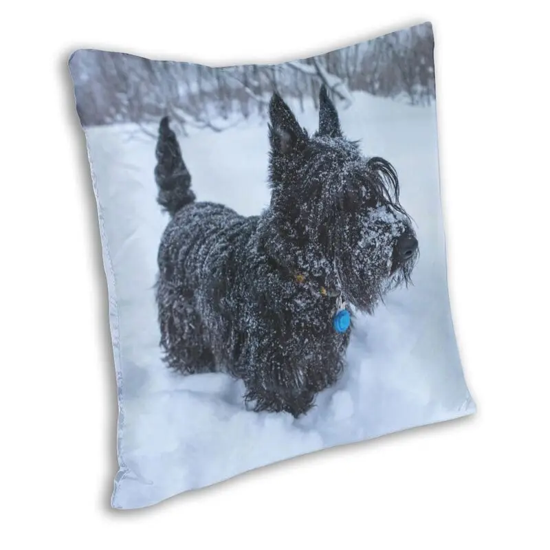 Scottish Terrier In A Winter Snow Throw Pillow CaseHome Decorative Custom Square Scottie Dog Cushion Cover Pillowcover for Sofa