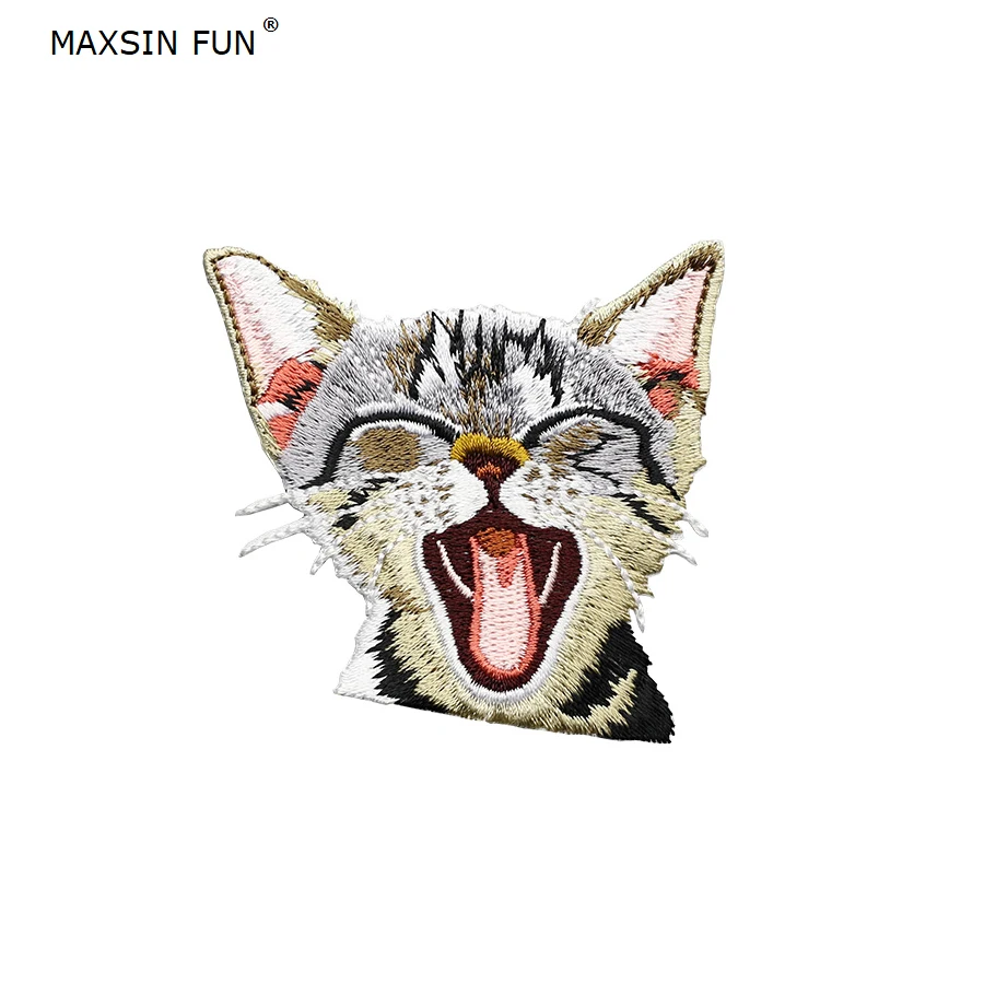 Maxsin-Big Cat Head Patch na odzież, haftowana aplikacja, żelazko na akcesoriach, naklejki na plakietki, majsterkowanie, 1 szt.