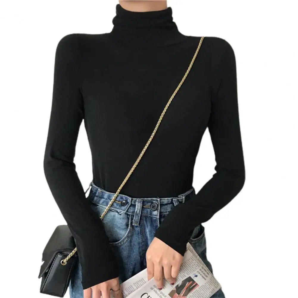 Autumn Tee Shirt  Anti-pilling   Concise Turtleneck Elasticity Base Shirt  Women Sweater Warm