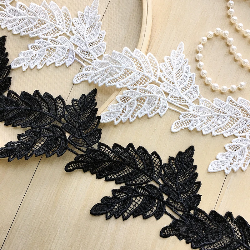 1Yards 9.3CM Wide White Black Embroidery Lace Guipure Leaf Laces Ribbons Trims Flower Lace Fabric For Sewing Ribbon