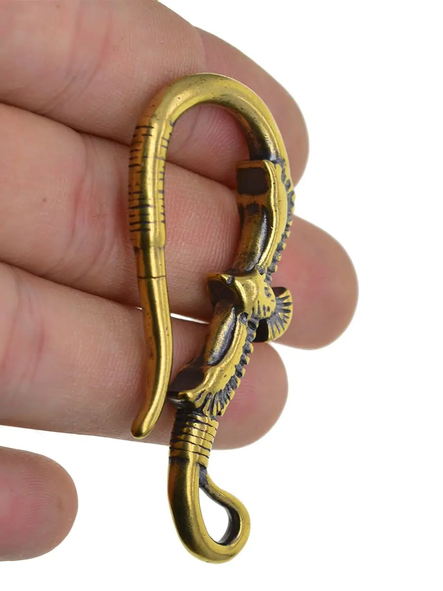 Fine Biker Antique Brass 3D Indian Eagle Japanese U Belt Hook Chains Leather Craft Key Hanger DIY FOB Lanyard