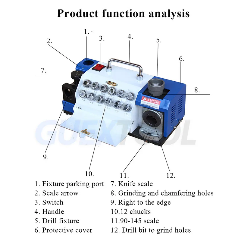 HY-13 Portable Electric Drill Bit Grinder 220V/180W Automatic High-Precision Integrated Drill Bit Sharpener Drill Grinder