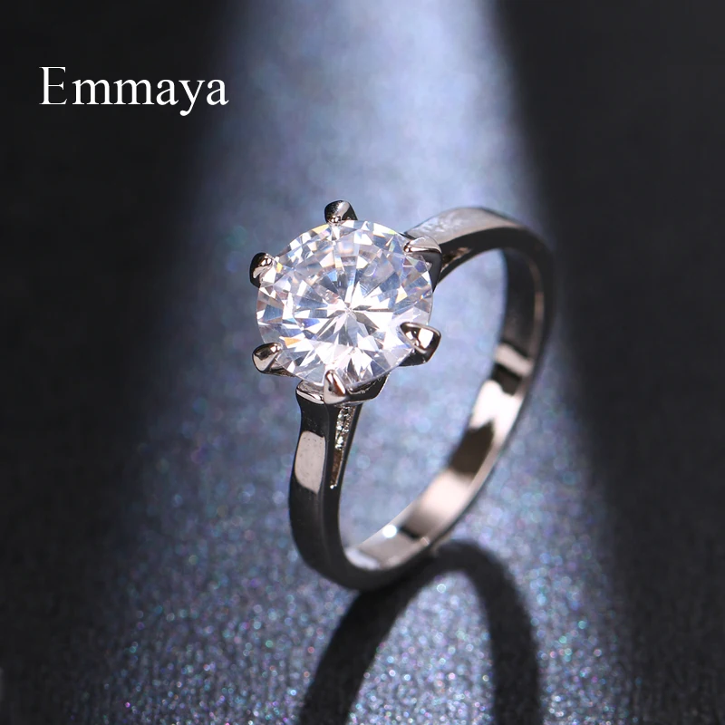 Emmaya Fashion Shiny Cubic Zircon Ring With Six Claws Ring For Female Classic Oranement Wedding Party Charming Jewelry