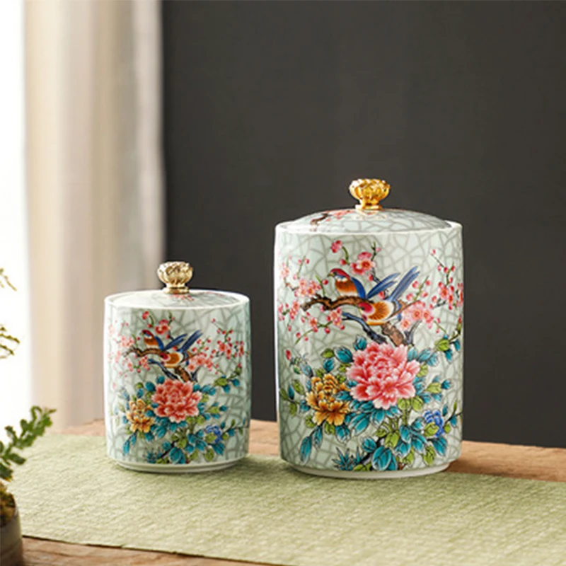 

Retro Enamel Ceramic Tea Caddy Home Travel Tea Set Ceramic Airtight Cans Pu'er Tea Tea Packaging Box Kitchen Spice Storage