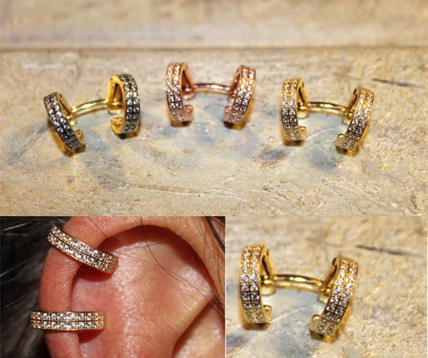 New 1 Piece Ear Cuff Micro Pave Clear CZ Two Circle No Piercing Girl Women Clip On Earring Gold Color