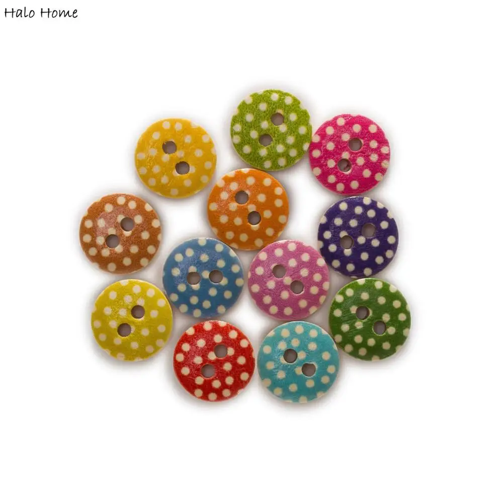 50pcs Dot Printing Pastoral style Round Wood buttons Sewing Scrapbook Clothing Gifts Crafts Handwork Home Decoration 11-18mm