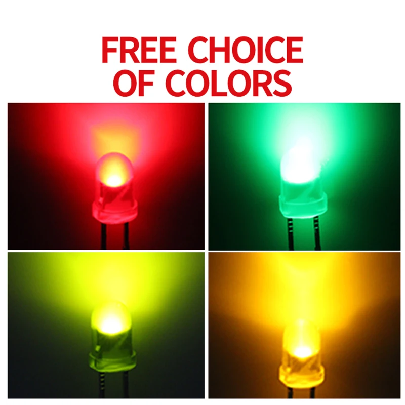 1000pcs 4MM Round Red Green Yellow Colloid With Colored Indicator Beads DIP LED Short Feet