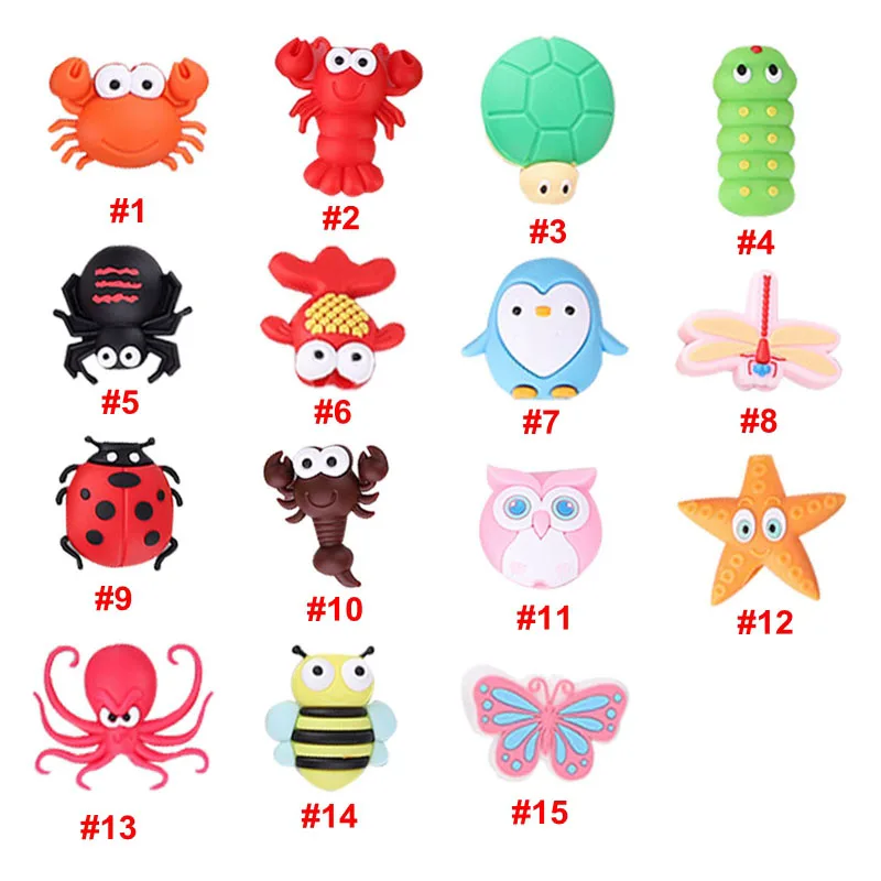 

50Pcs Cute Cartoon Mini Insects 15 Designs Bite Cable-Winder USB Data Line Protector Cord Cover Silicone Decorate Accessories