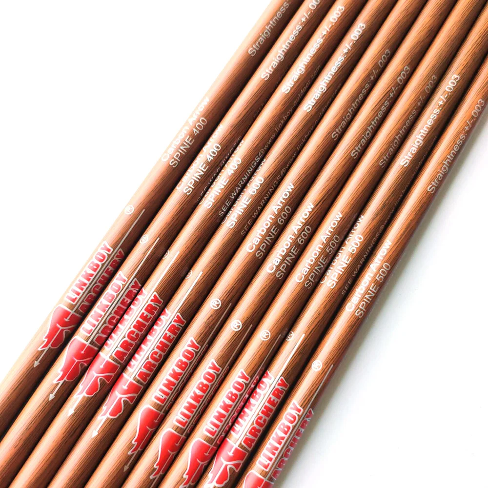 12pcs 32 inch Wood Skin Carbon Arrow Shaft with Wooden Paint  Spine 400 450 500 600  ID 6.2 mm Used as Wooden Arrow for Hunting