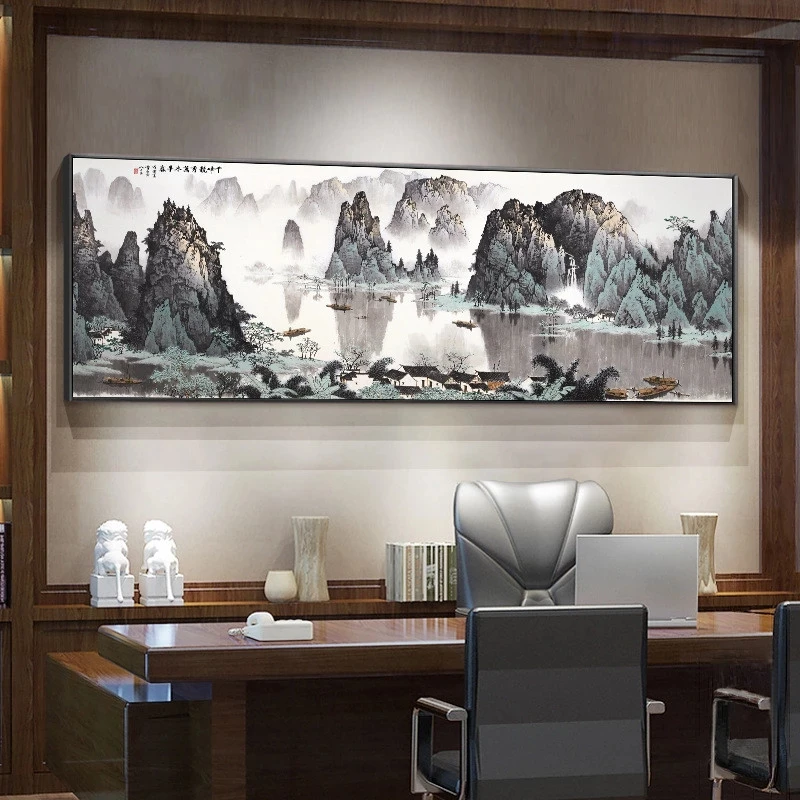 Traditonal Chinese Style Mountain and River Canvas Painting Hall for Office Living Room Home Decor Poster Print Wall Art Picture