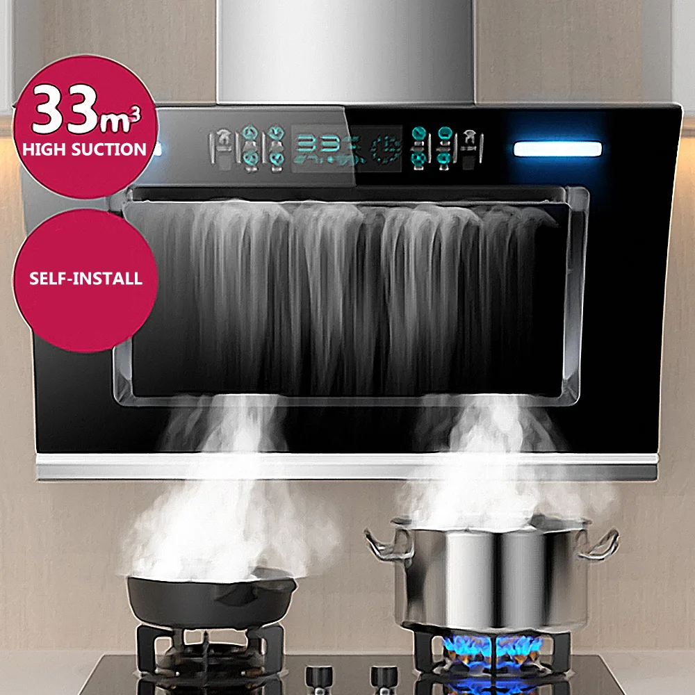 Cappa aspirante aspirante lato aspirazione cucina cappa da cucina a parete lampada Touch domestica cappa di scarico nera