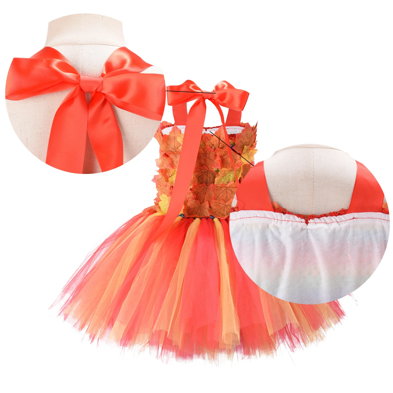 2020 New Simulation Maple Leaf Girl Dress Thanksgiving Orange Yellow  Kids Dresses for Girls  Flower Girl Birthday Tutu Dresses