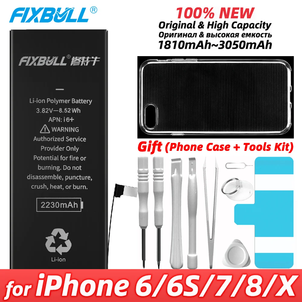 FIXBULL High Capacity Phone Battery For Apple iPhone 6 6S 7 8 X 6s Replacement Bateria Li-polymer Batteries For iPhone6 iPhone6s