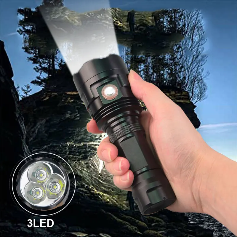 

TMWT Super Strong 3800LM USB Rechargeable Flashlight 30W XML-T6 3LED High Power Camping Torch For 26650 Battery with USB cable