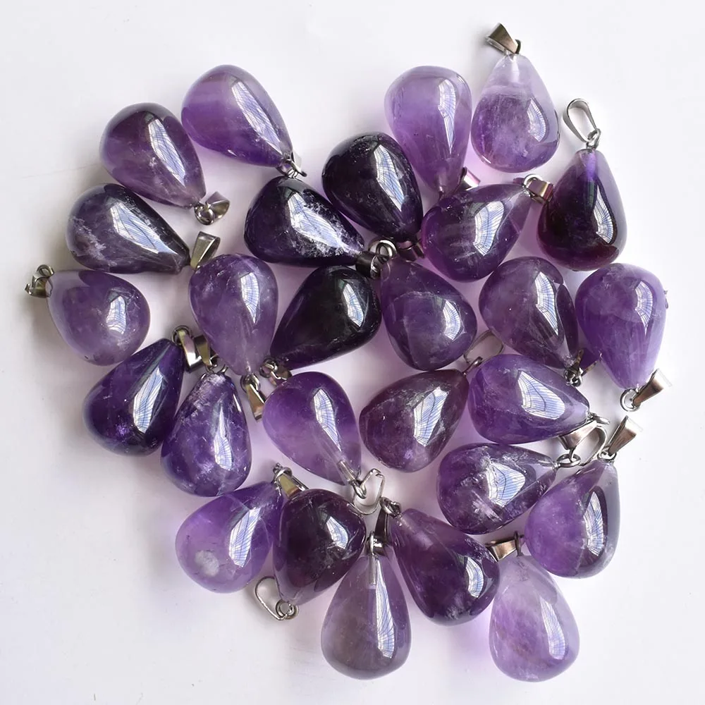 

2020 Fashion hot selling Natural amethysts charms water drop Pendants for jewelry marking 20Pcs/Lot Wholesale free shipping