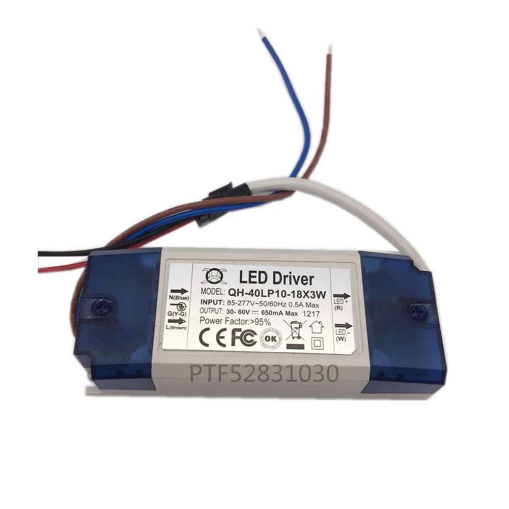 10-18x3W 650mA 20W 30W 40W 85-277V Driver LED 700mA DC30-60V Trasformatore di alimentazione PFC alto per lampada a LED