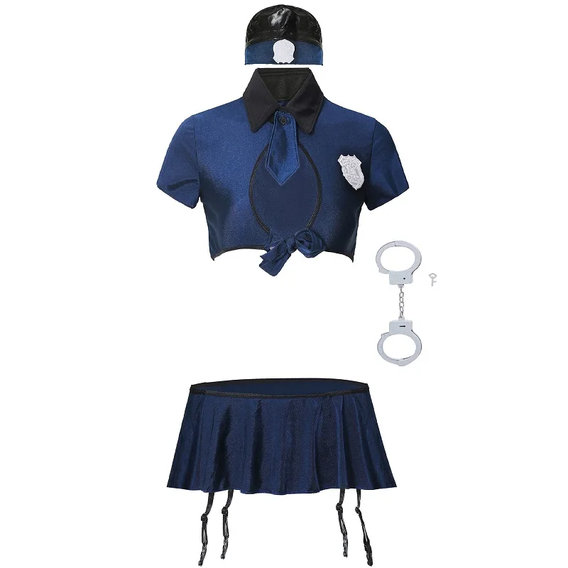 Lencería erótica fetiche Sexy para mujer, uniforme de oficial de policía traviesa, vestido elegante de bailarina de poste, disfraz de Halloween, S-L