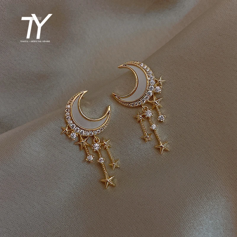 High sense zircon classic Star Moon Earrings Korea elegant women jewelry fashion 2020 new earrings sexy christmas party Earrings