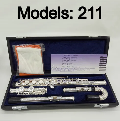 Professional Flute 211 Silver Plated Flute Instrument Intermediate Student Curved Headjoint Flutes C Leg 16 Holes Closed E Key