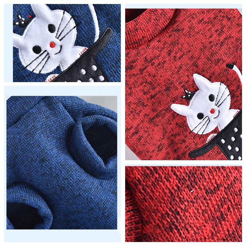 Cute Cat Dog Pullover Sweater Red Blue Autumn Pet Labrador Schnauzer Small Medium Large Puppy Animal Coat Jacket Clothing Shop