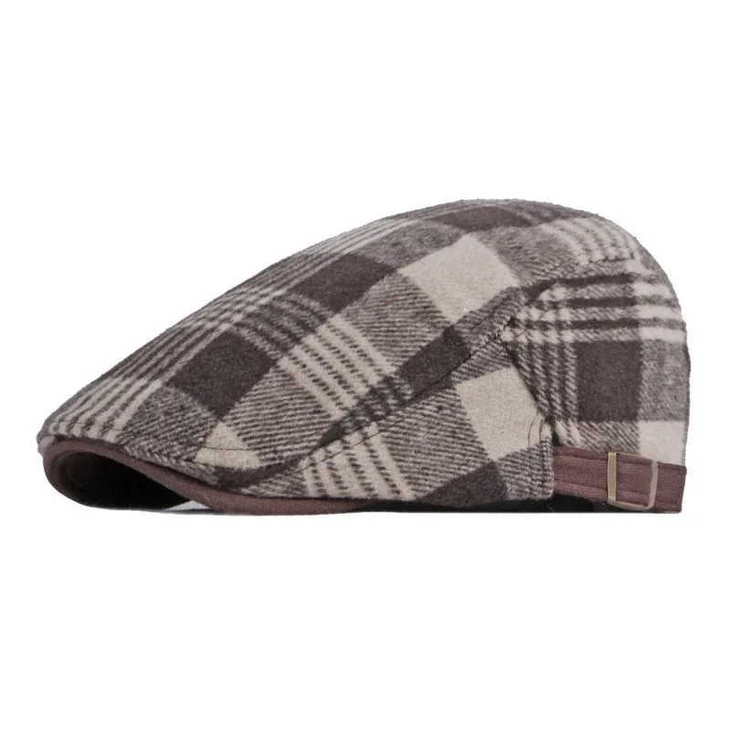 

Autumn Winter Cotton Plaid Newsboy Caps Flat Peaked Cap Men and Women Painter Beret Hats 05